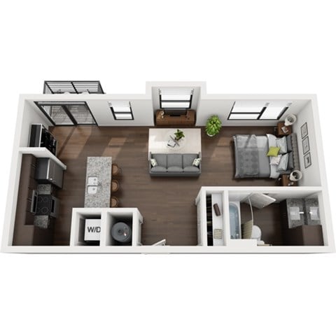 Floor plan for studio, 1 bath, 573 sqft